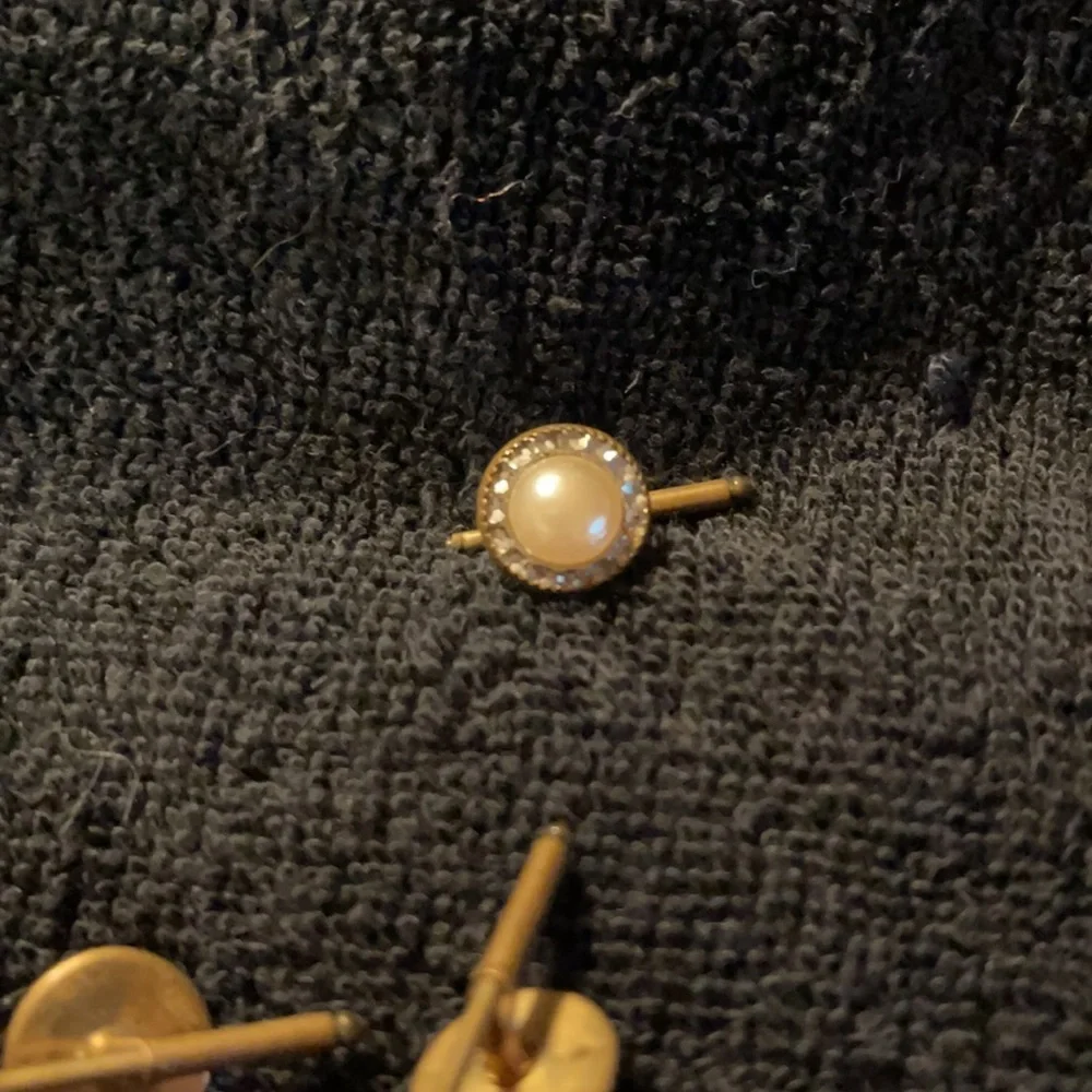 Set of 3 Vintage Mother o/Pearl Rhinestone Copper